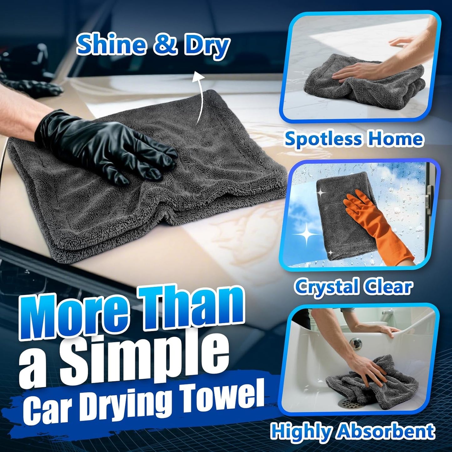 Airlab Car Drying Towel Microfiber Towels for Cars 1200 GSM Wash Auto Detailing Supplies Twist Pile