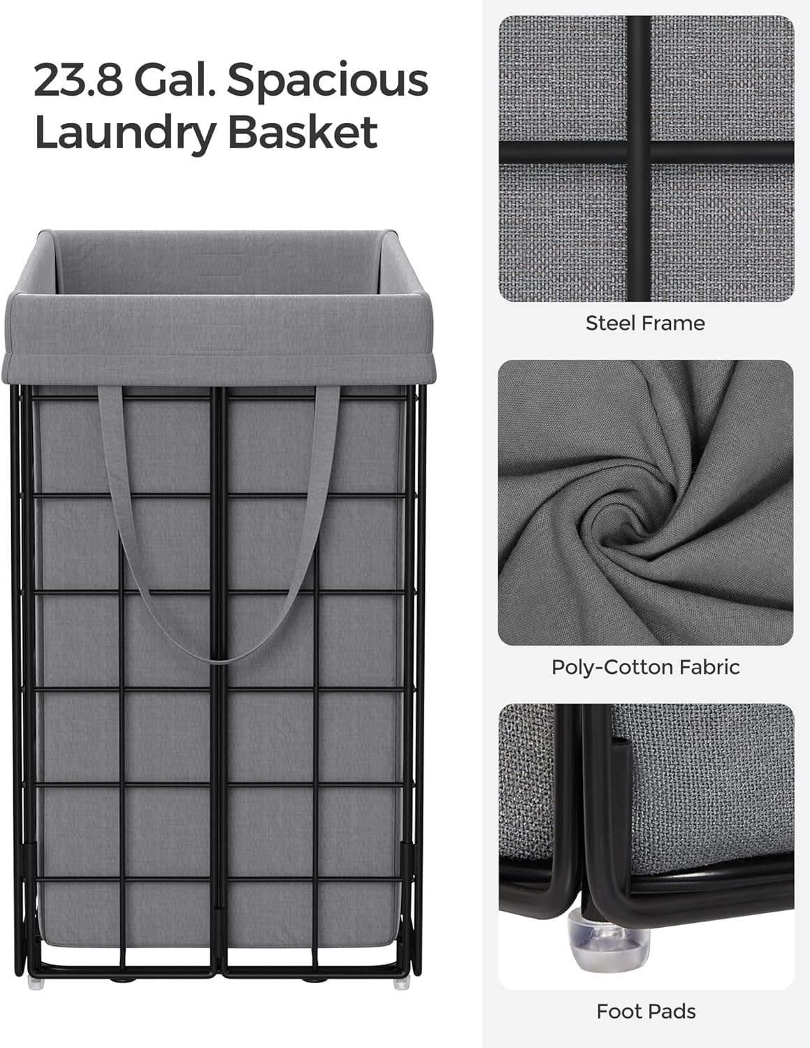 SONGMICS Laundry Hamper, 23.8 Gal. (90L) Laundry Basket, Collapsible Clothes Hamper, Removable and
