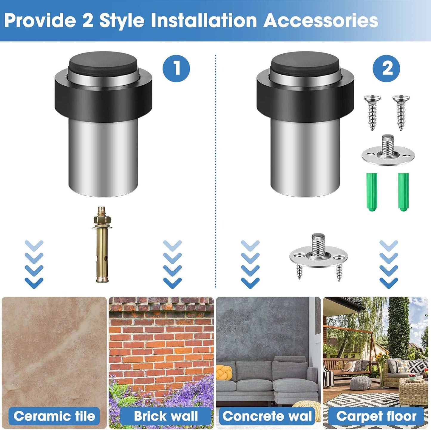 Chumia 6 Pcs Door Stopper Mounted Floor Stops Stainless Steel Cylindrical Stopper Modern Decorative
