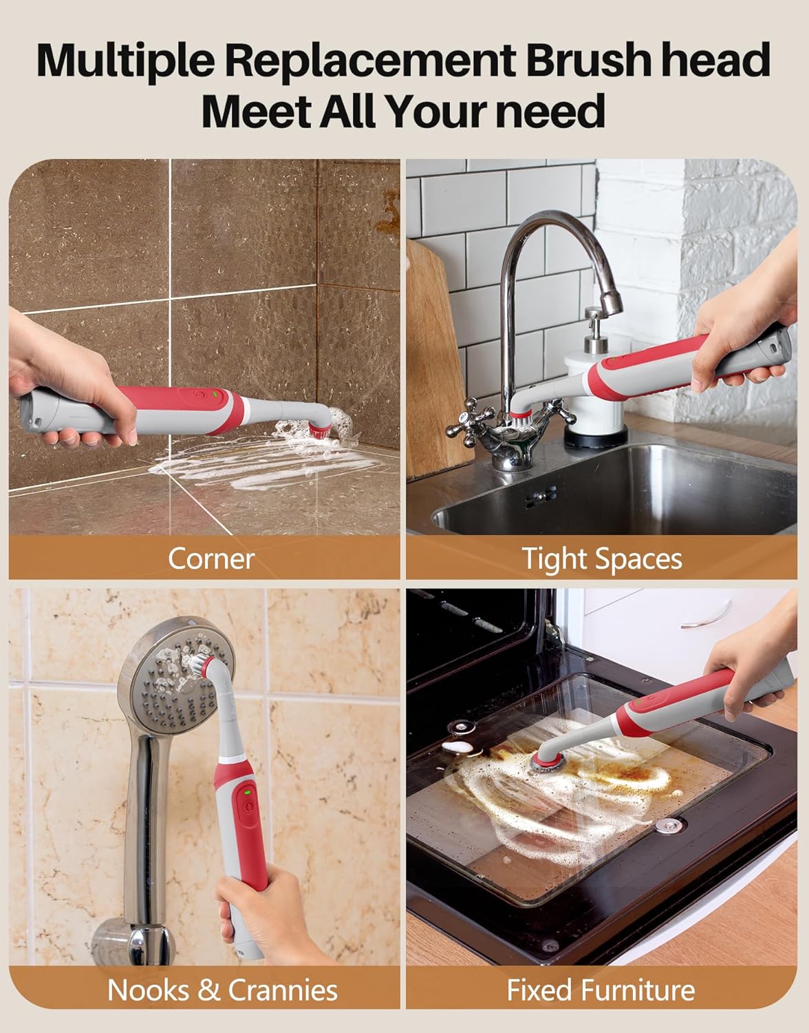 kHelfer Rechargeable Electric Grout Brush with Built-in Battery, Upgraded Stainless Steel Wire