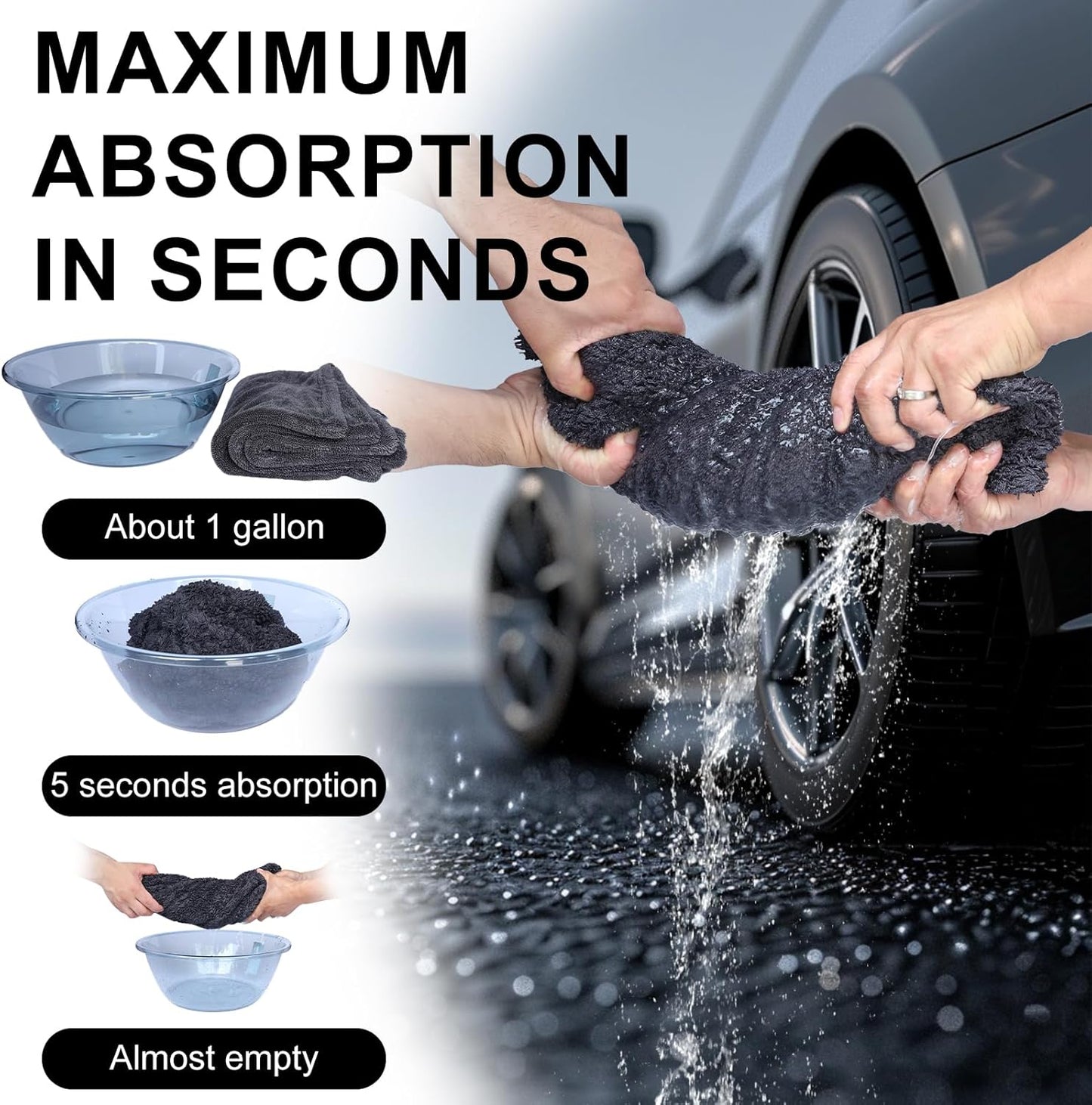 2 Pack XL Car Drying Towel – 1300GSM Ultra Absorbent Microfiber, 24"x36" Large Size, Twisted Loop