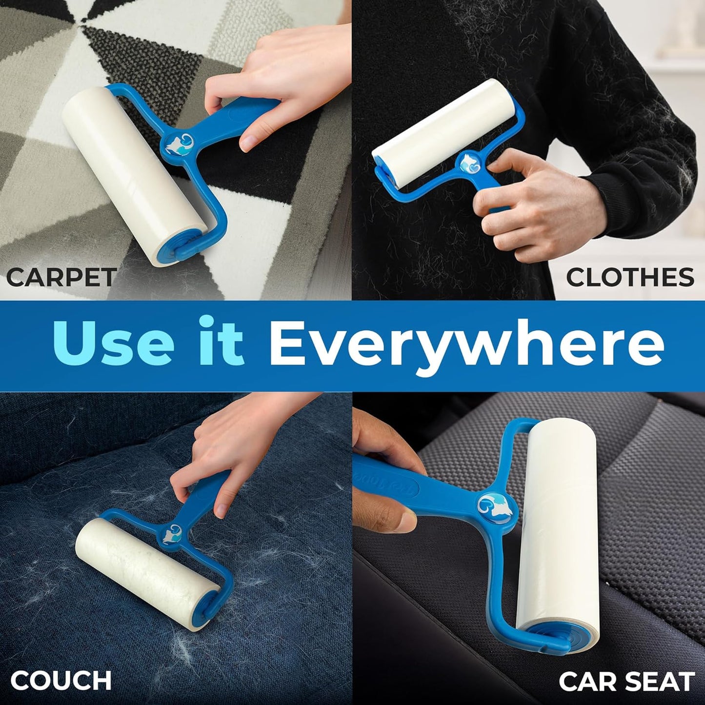PetLovers 6.3" Large Lint Roller for Pet Hair Extra Sticky 360 Sheets, Ideal for Pet Hair Removal