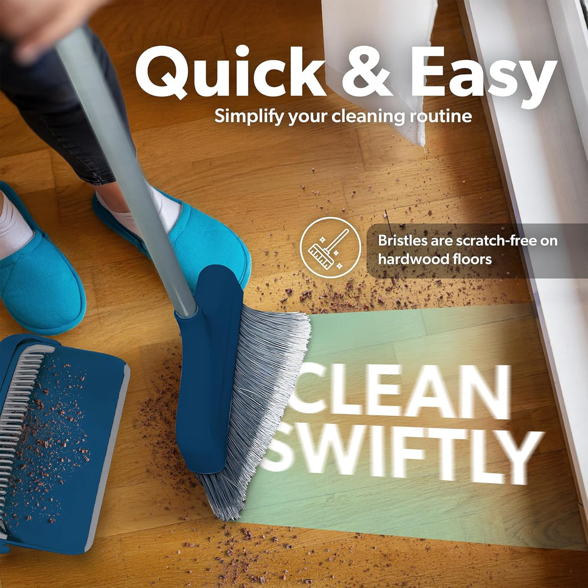 BLACK+DECKER Butler Broom & Dustpan Set - Stand-Up Design - Lightweight, Space-Saving Combo for