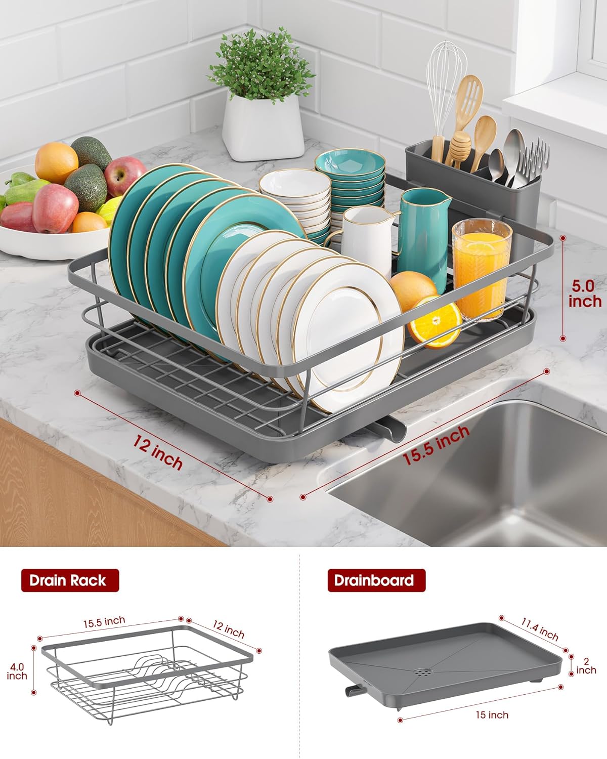 Stainless Steel Dish Drying Rack for Kitchen Counter, Sink Organization and Storage Essentials with