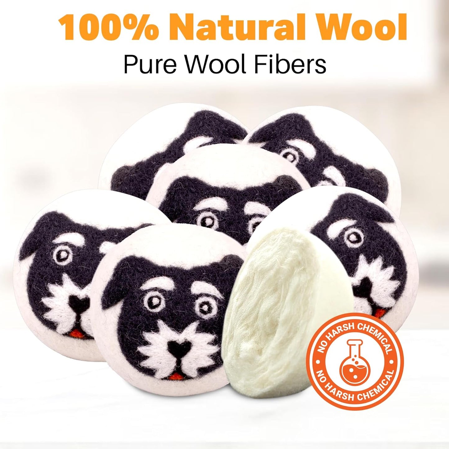 Wool Dryer Balls Organic Felt 6 Pack Laundry Fabric Softener, Extra Large Reusable Handmade Natural