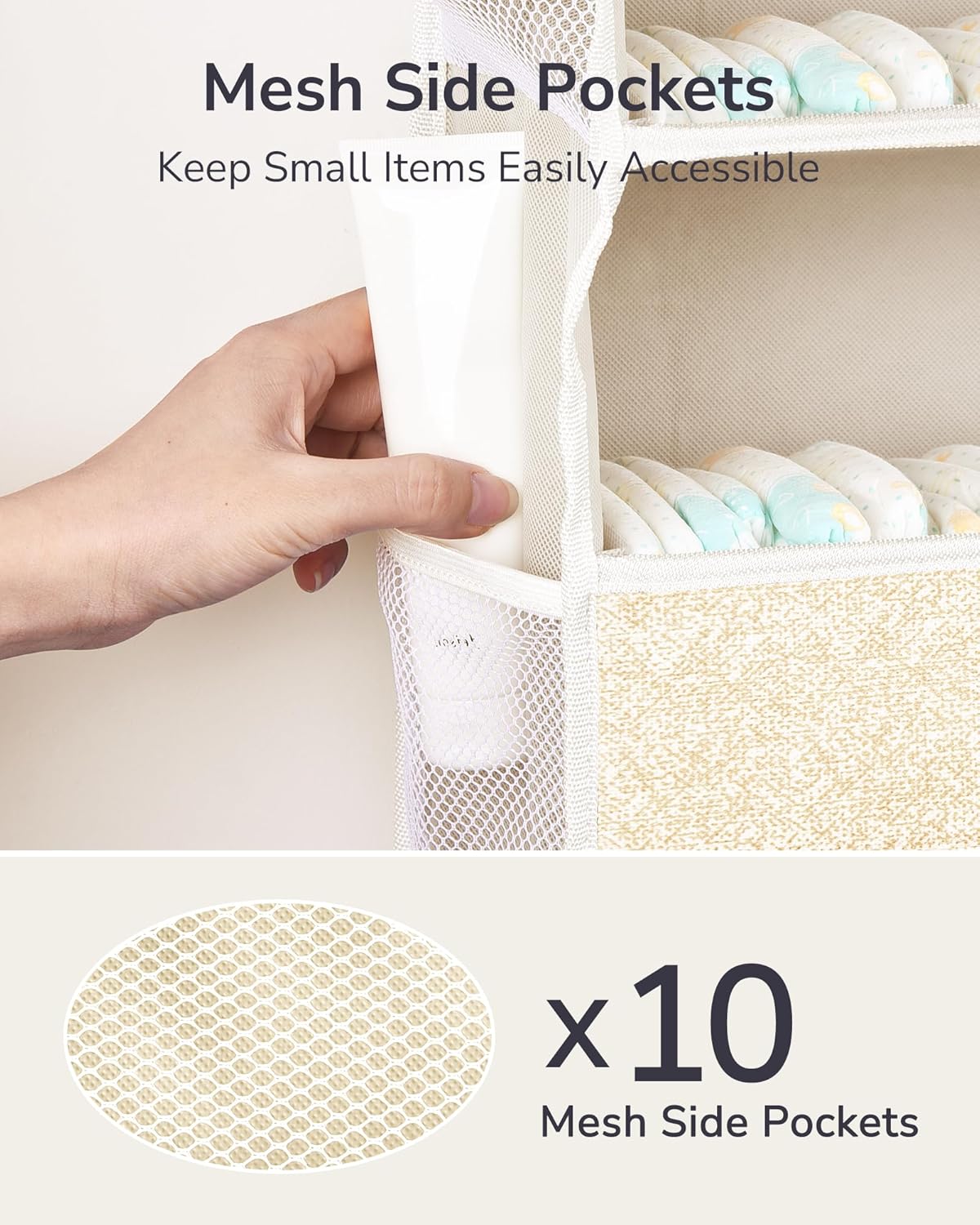 ULG 1 Pack Over Door Organizer with 5 Large Pockets 10 Mesh Side Pockets, Upgraded Linen Texture
