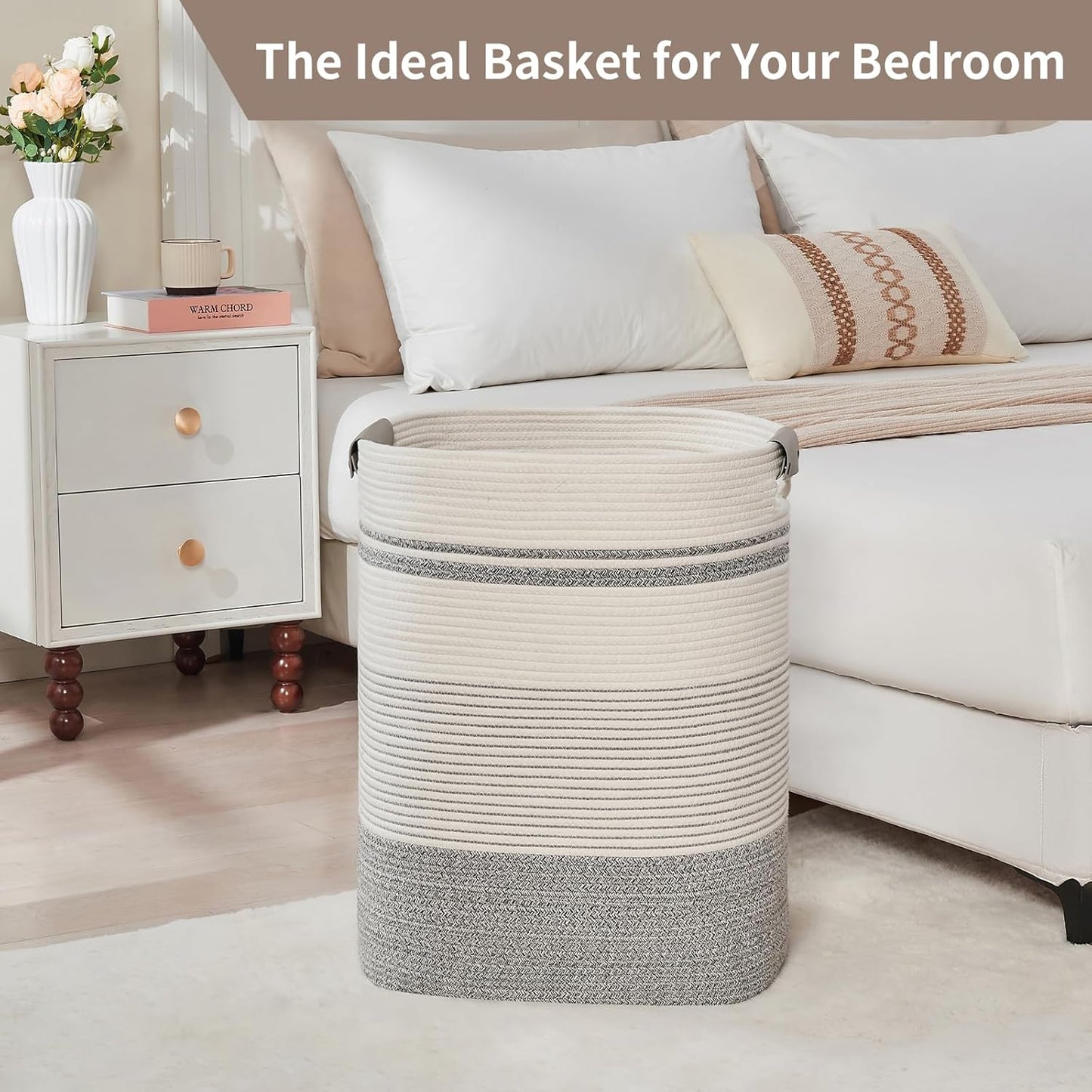 Laundry Basket with Handles - Blanket Basket & Hampers for Bedroom Aesthetic, Laundry Hamper &