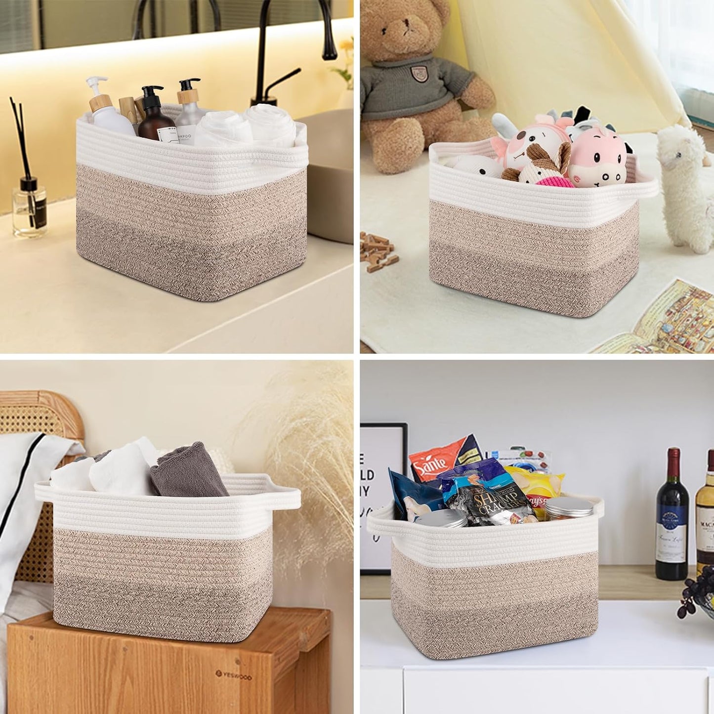 Storage Baskets for Organizing, Woven Baskets for Shelves, Rectangle Decorative Organizer for