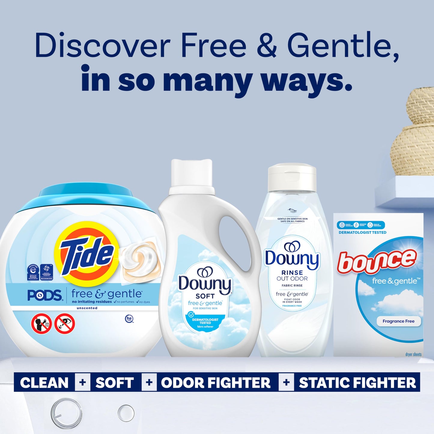 Downy Free & Gentle Liquid Fabric Softener, 111 fl oz, 150 Loads, Hypoallergenic, Sensitive Skin