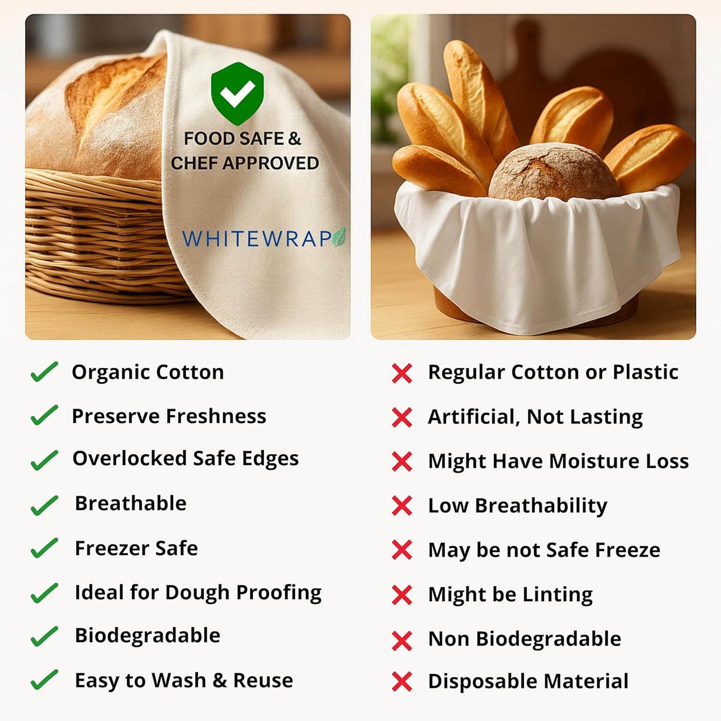 WHITEWRAP Unbleached Flour Sack Towels for Bread Proofing – Thick Cotton Baking Cloth for