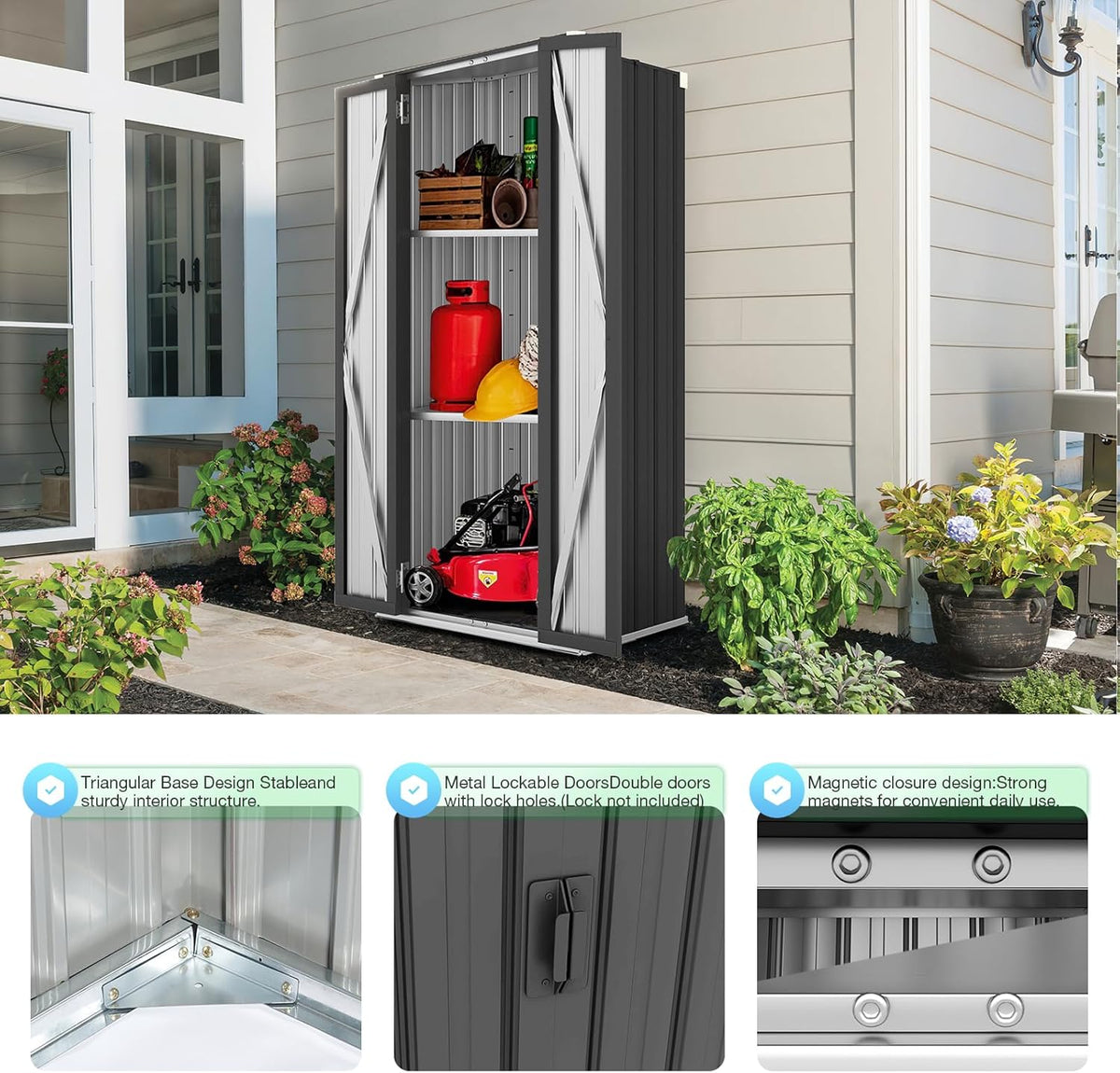 AECOJOY Outdoor Storage Cabinet, Outdoor Cabinets Waterproof with Shelves, Vertical Tall Garden
