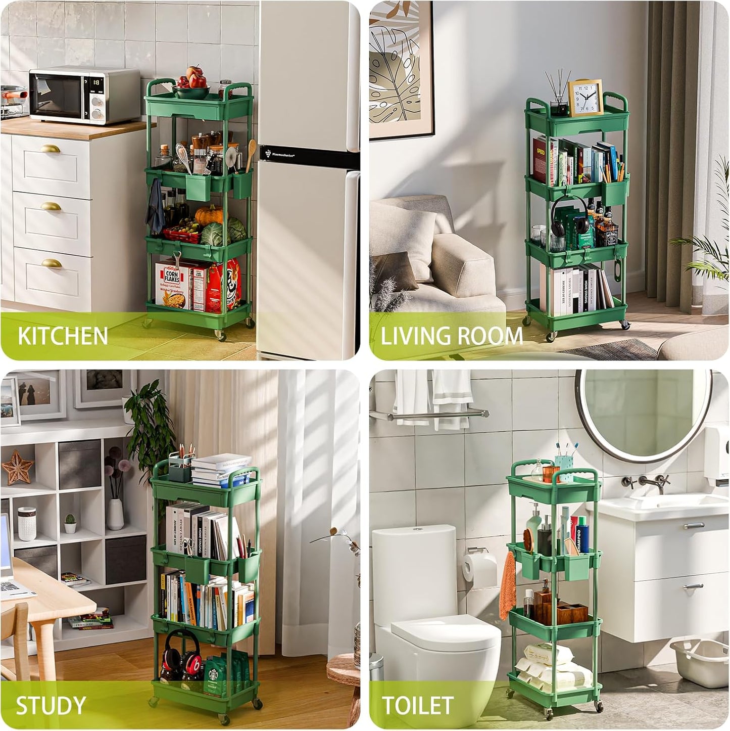4 Tier Rolling Cart Organizer,Art Craft Diaper Bedside Snack Laundry Room Bathroom Organizer Narrow