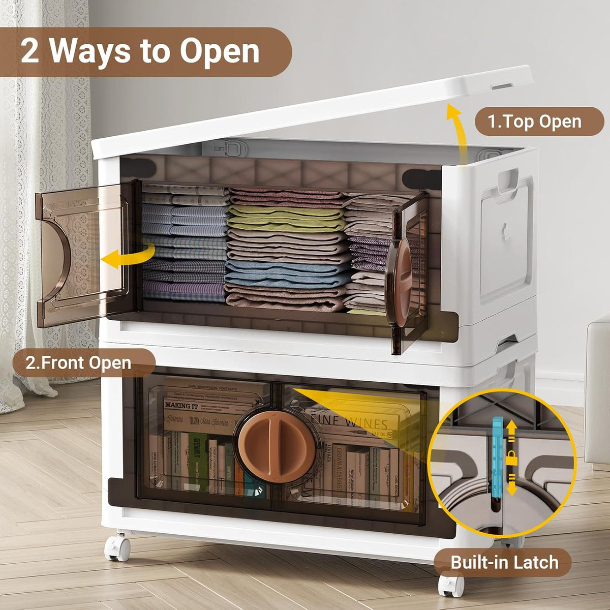 BROVIEW 480Qt Lockable Stackable Storage Bins with Lids, Closet Organizers and Storage Drawer