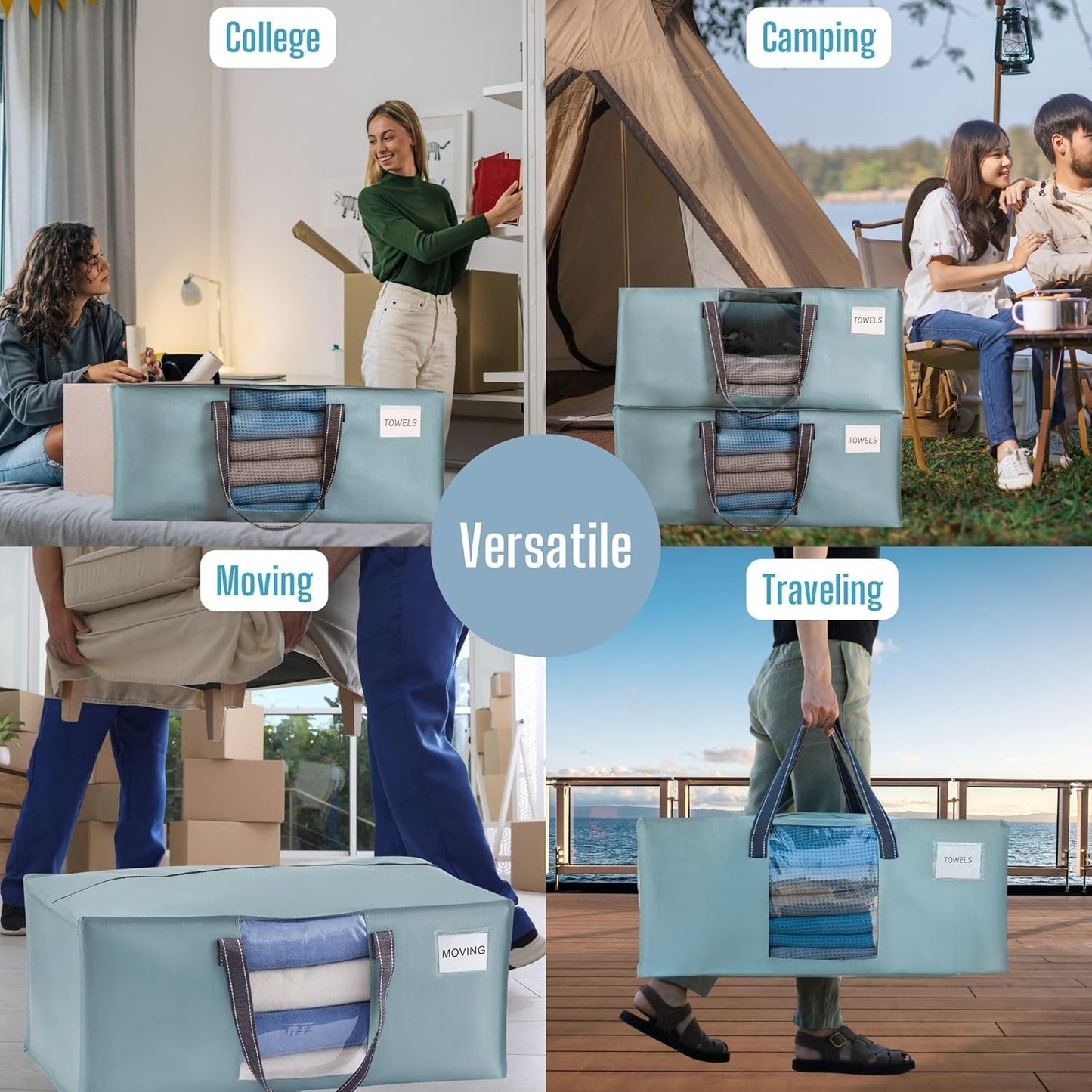 VENO 6 Pack Moving Bags for College, Heavy-Duty Storage Totes, Moving Boxes and Wardrobe Packing