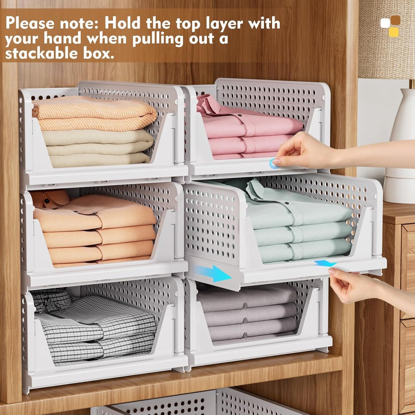 SNSLXH 5 Pack Stackable Closet Storage Basket, Multifunctional & Foldable Closet Organizer for
