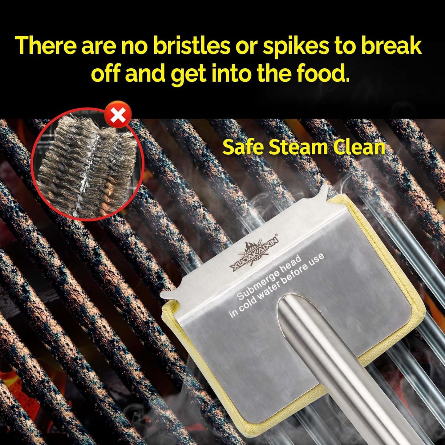 Grill Brush Bristle Free,Aramid Fiber Wavy Pad Seamless-Fit Cast Iron/Stainless-Steel Grates,BBQ