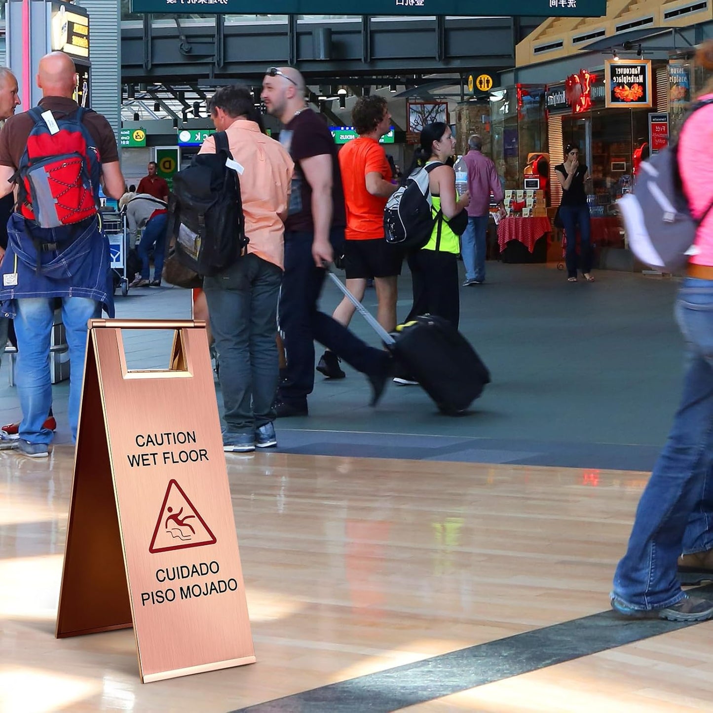 Kigley 2 Pcs Wet Floor Sign, 24 Inch Stainless Steel Caution Wet Floor Sign Double Sided Portable