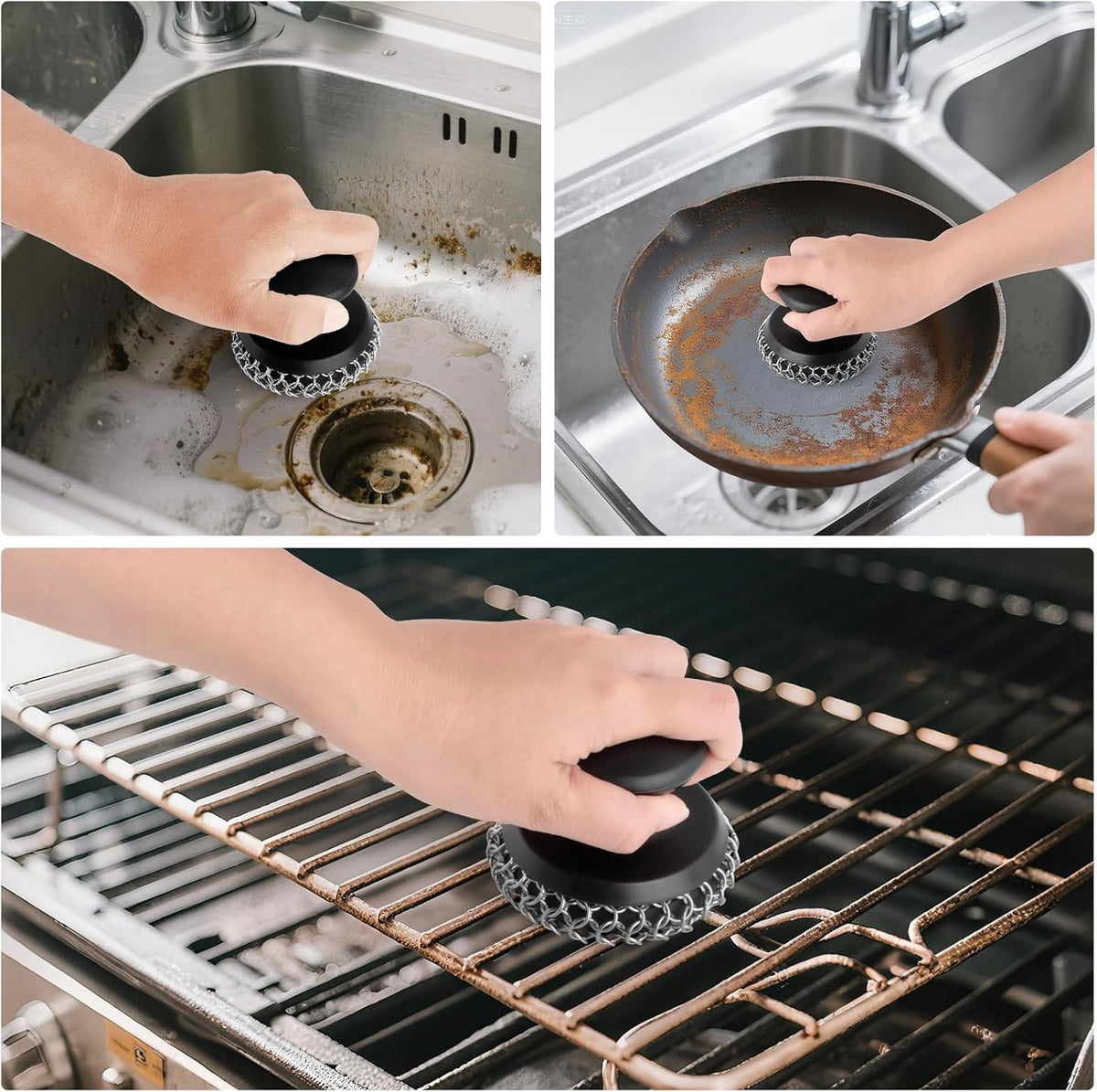 Cast Iron Scrubber Cleaner, Chainmail Scrubber for Cast Iron Pan Skillet, Dish Scouring Pad