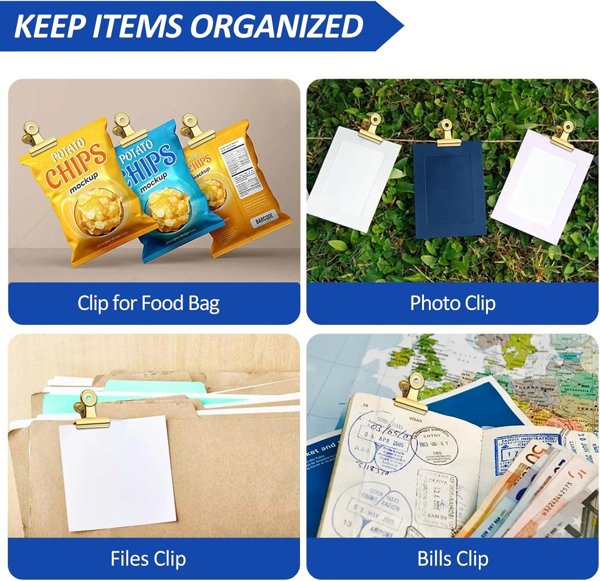 30 Pack Small Bull Clips 0.87 Inch Mini Metal Hinge Clips Binder Paper Hinge Clip for Office, Home
