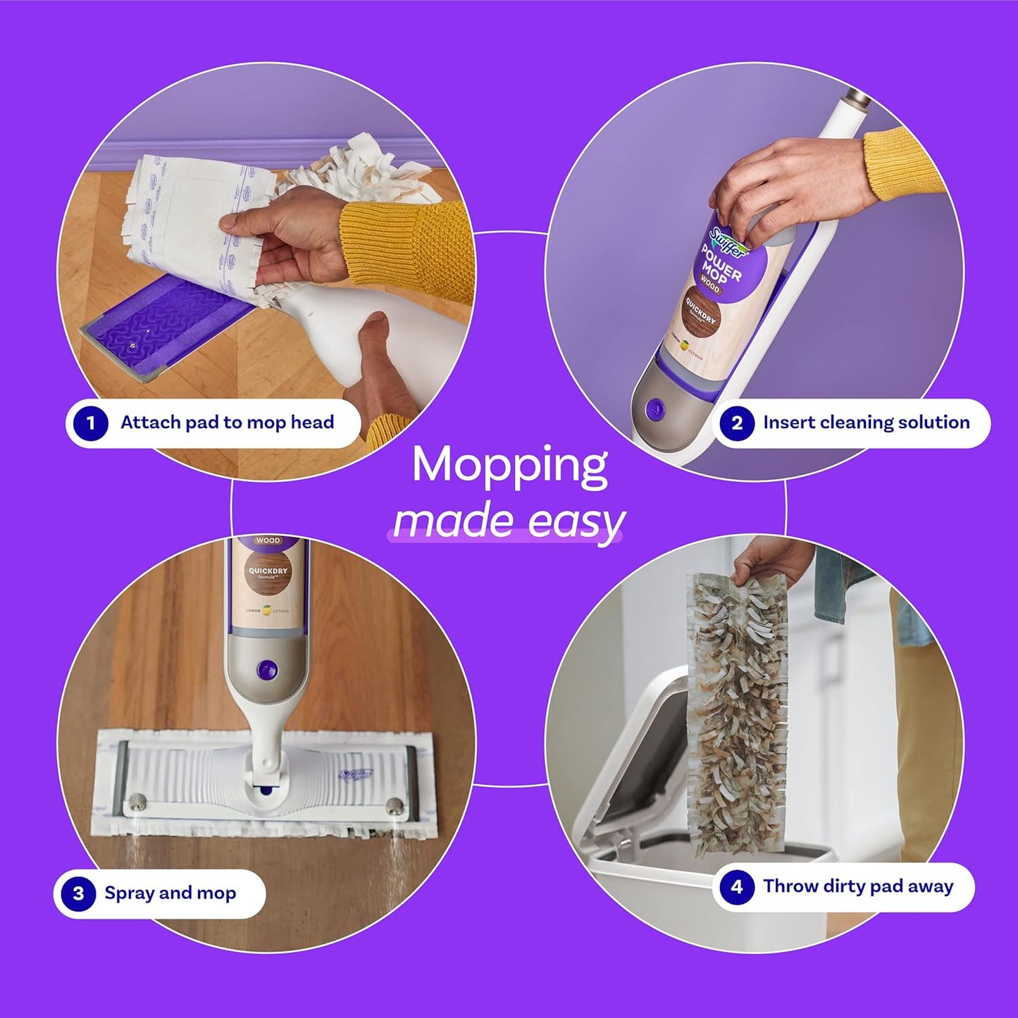 Swiffer Power Mop Wood, Hardwood Floor Cleaner for Mopping Home, Bathroom, Kitchen, All Purpose