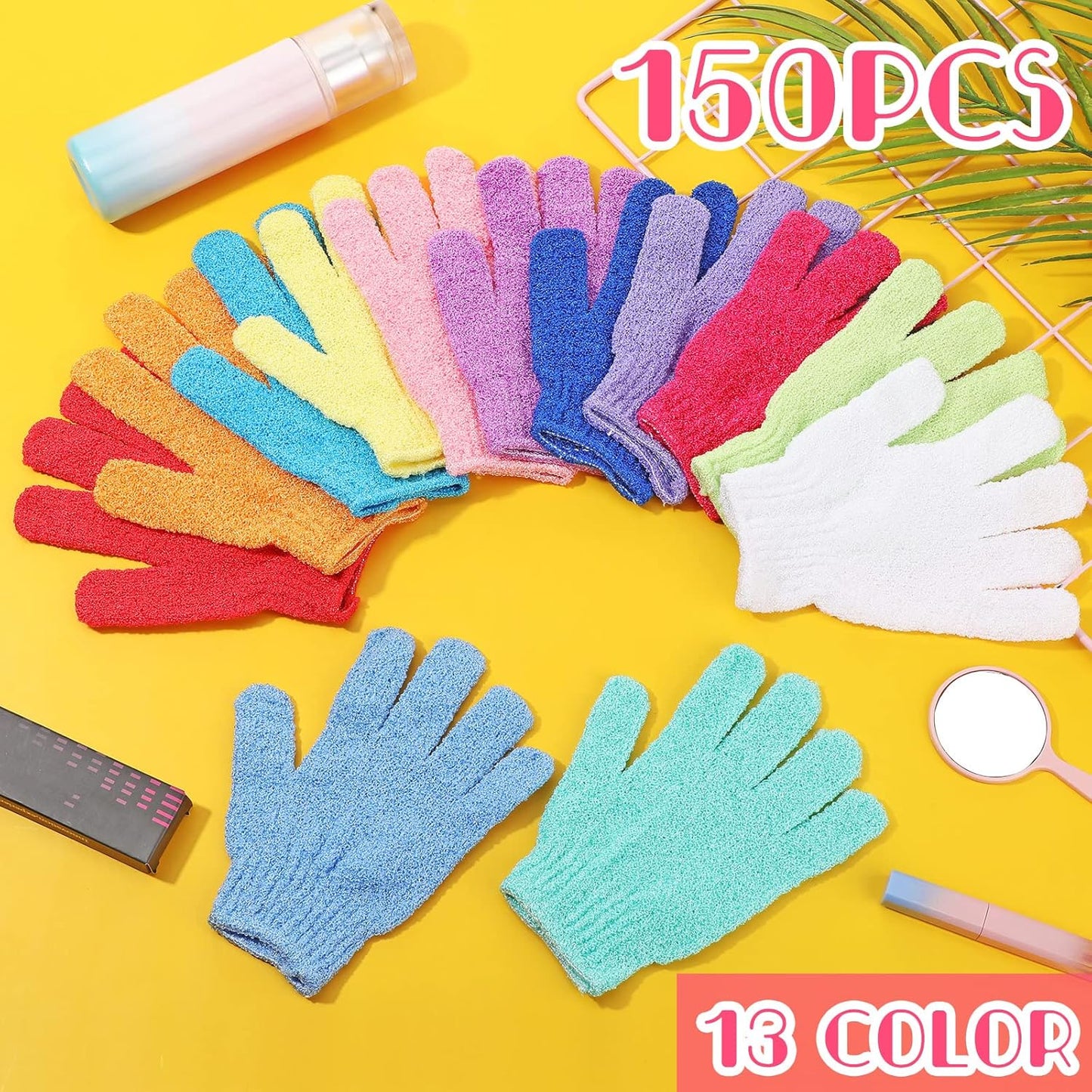 150 Pcs Exfoliating Gloves Bulk for Body Double Sided Exfoliating Shower Gloves for Women Nylon