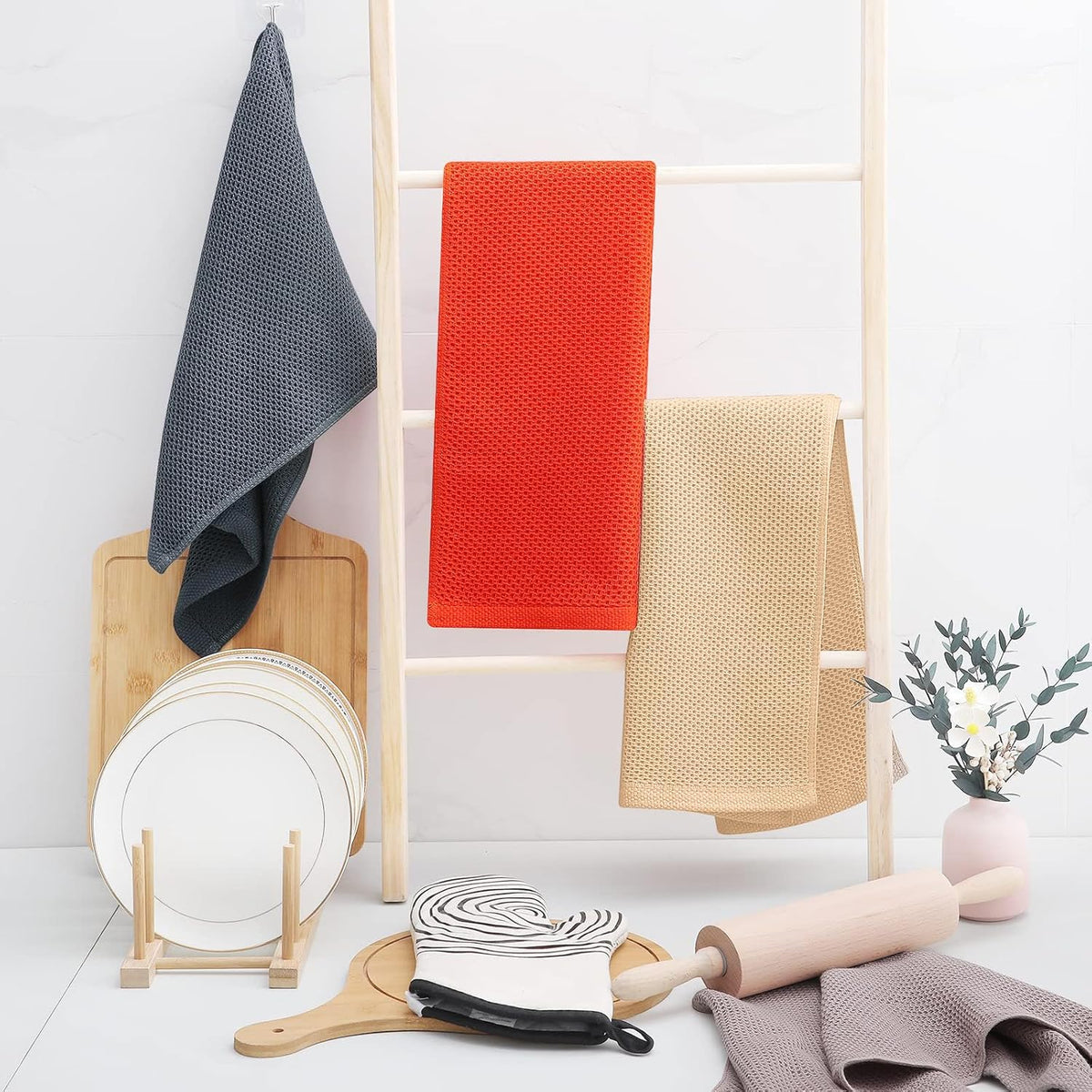 Homaxy 100% Cotton Waffle Weave Kitchen Dish Towels, Ultra Soft Absorbent Quick Drying Cleaning