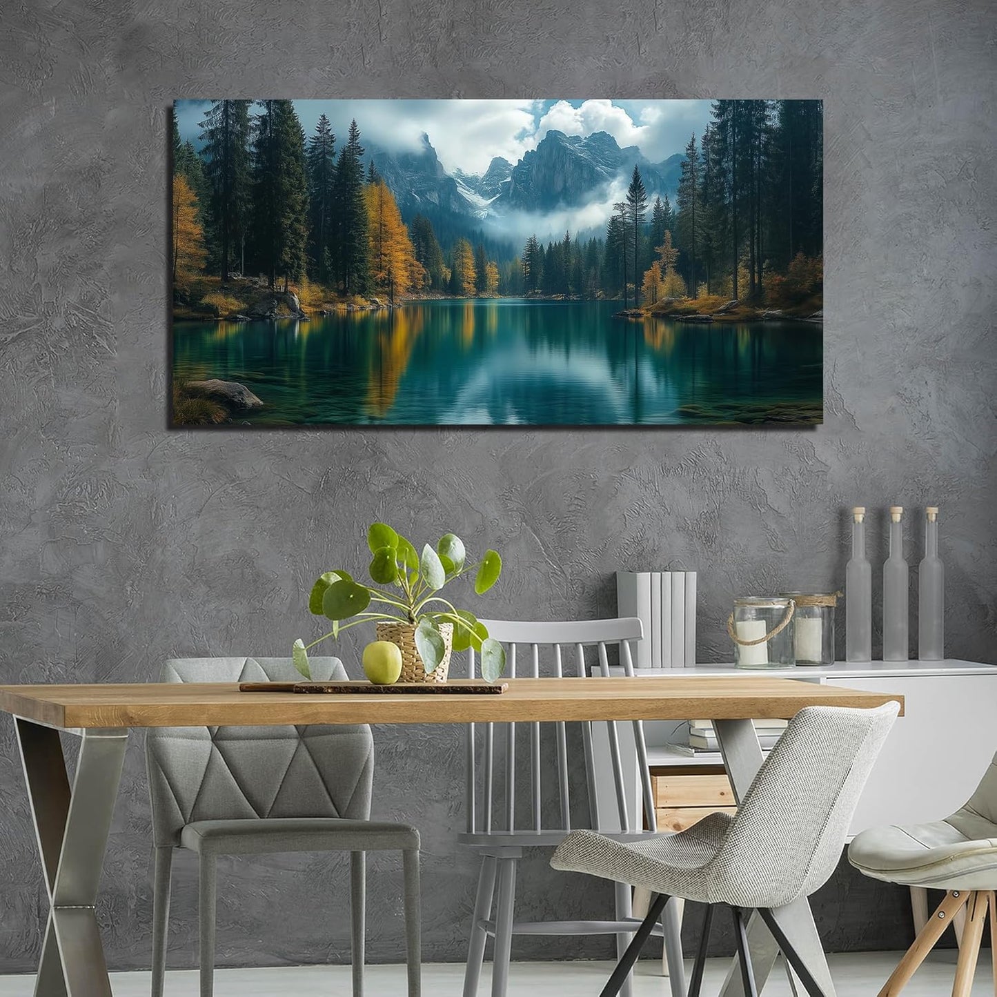GUGIKA Landscape Wall Art for Living Room, Blue Mountain and Lake Wall-Decor for Bedroom, Modern