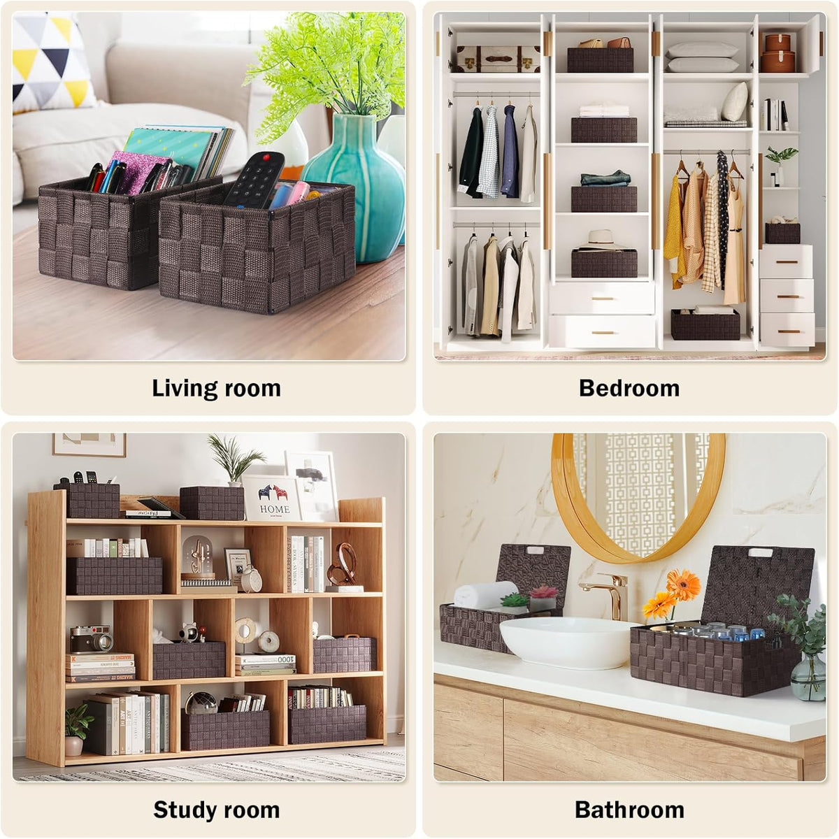 Storage Bins Baskets for Organizing with Lids, Storage Baskets for Shelves Stackable Woven Basket
