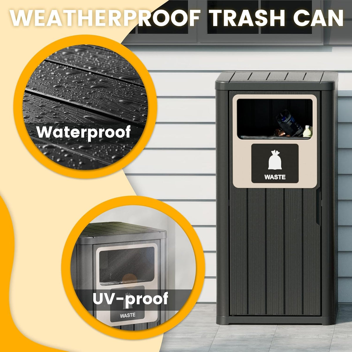 22 Gallon Outdoor Trash Can Waterproof Resin Patio Garbage Can for Outdoor Trash Bin for Patio