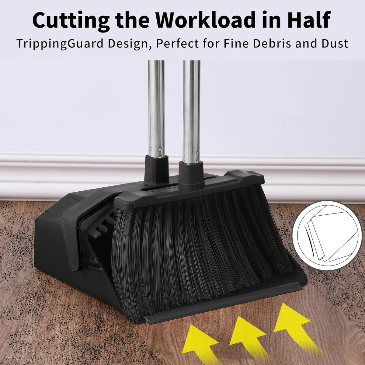 Commercial Broom and Dustpan Set, 3-Pack Broom with Dustpan Combo Set, Industrial Brooms and