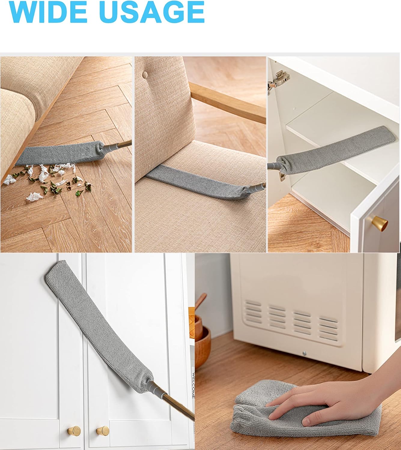 Upgraded Under Appliance Cleaning Gadgets, Microfiber Gap Duster, Skinny Flat Duster with