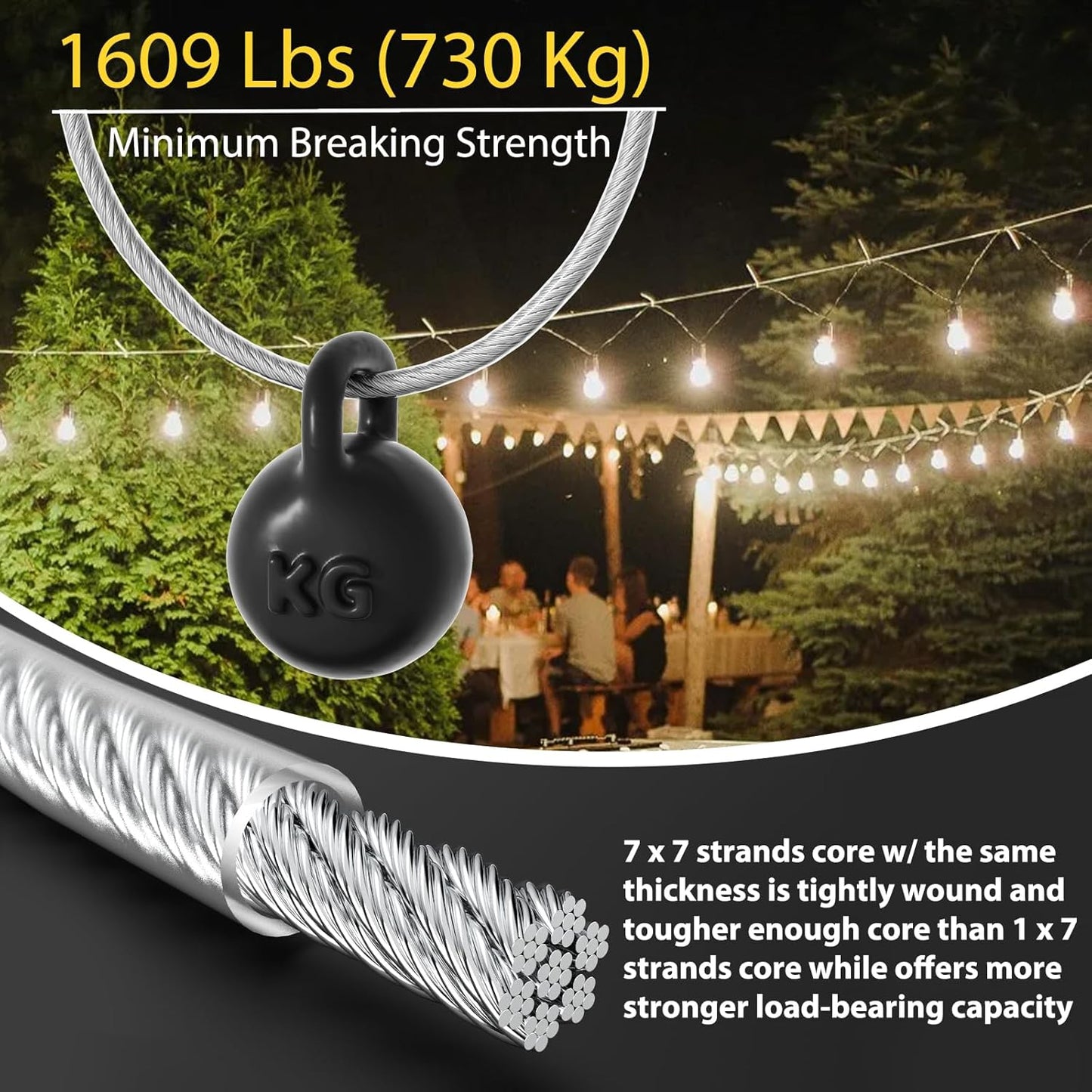 3/16" Wire Rope Kit, 100Ft PVC Coated Steel Cable Guide Wire Tensioner Strainer Kit w/ 7×7 Strand