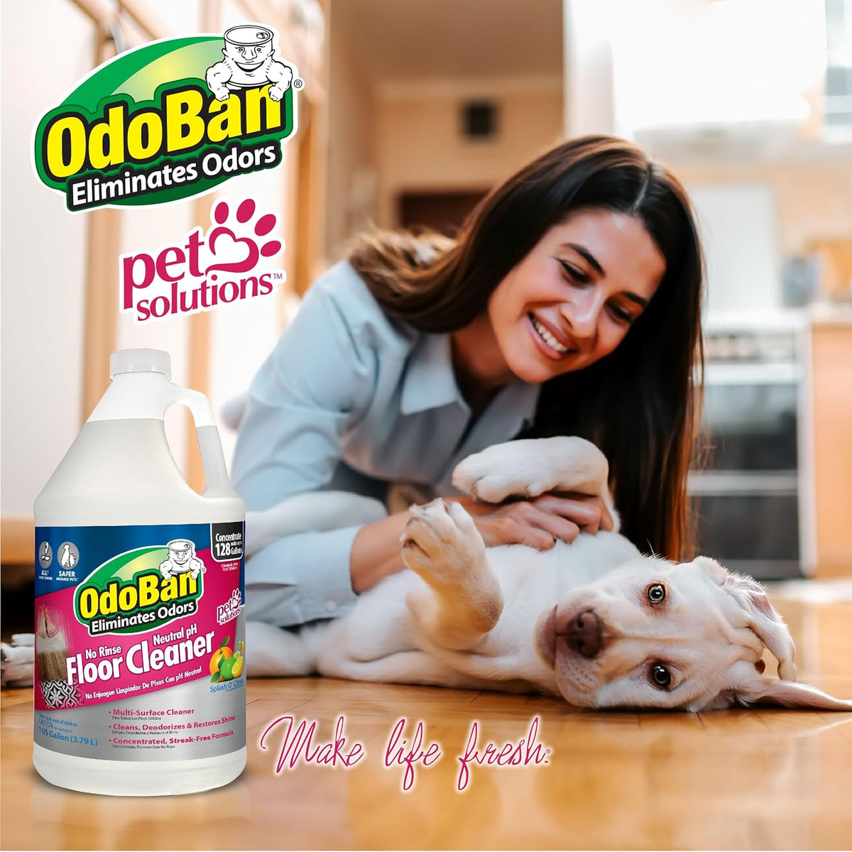 OdoBan Pet Solutions No Rinse Neutral pH Floor Cleaner Concentrate, Made in the USA, Splash O'