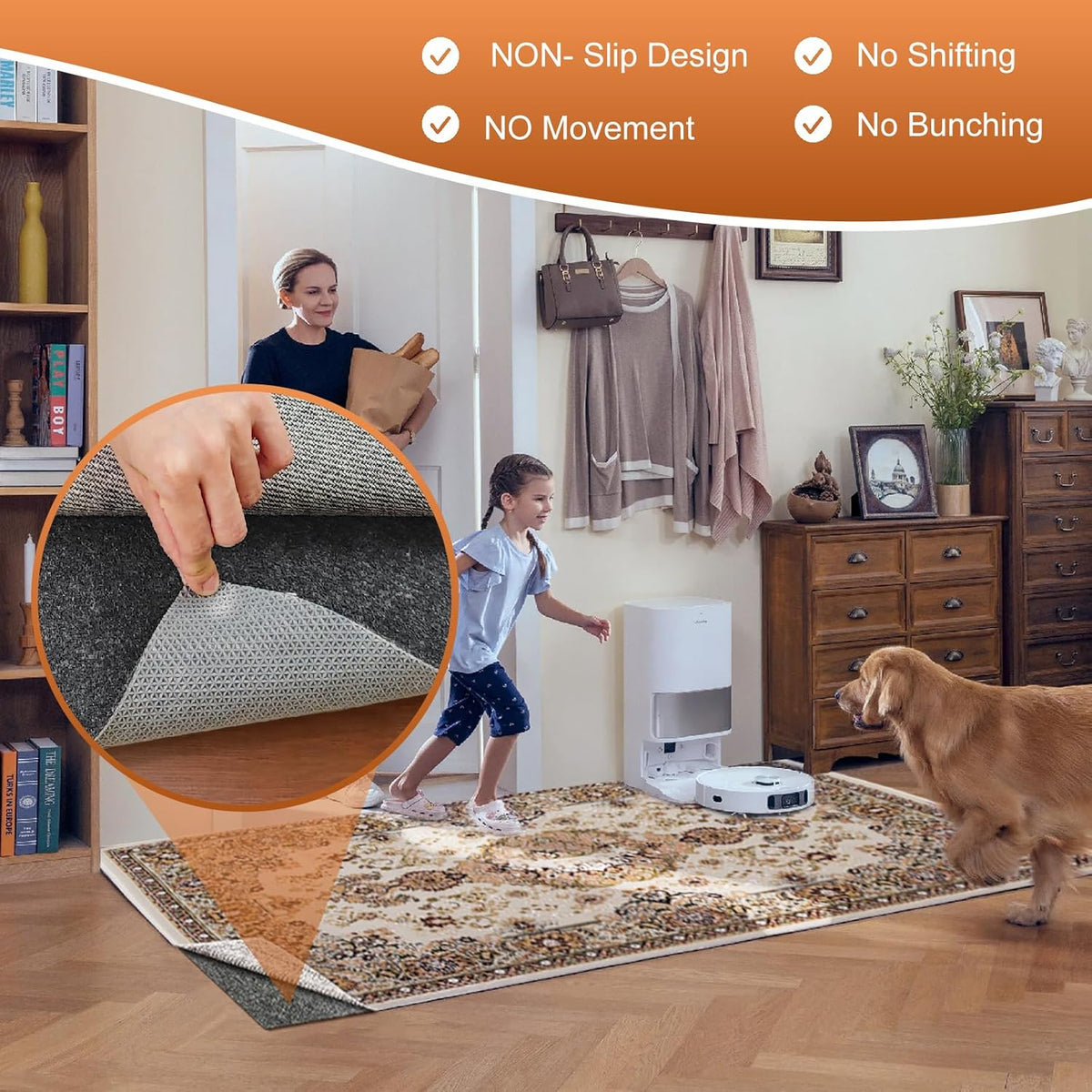 Felt Rug Pad, 2 x 10 Ft Rubber Non-Slip Rug Pad Gripper, Keep Rugs Secure and in Place, Extra