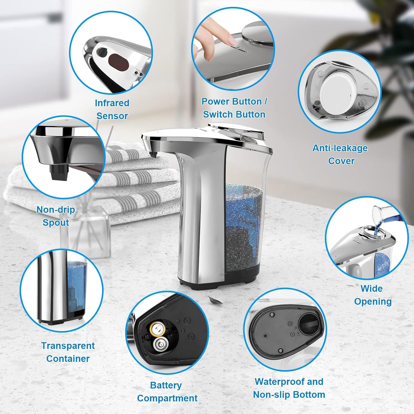Automatic Soap Dispenser, Touchless Dish Soap Dispenser 17oz/500ml with Upgraded Infrared Sensor, 5