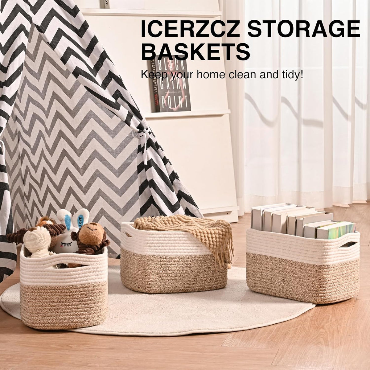 Storage Baskets for Shelves, Woven Storage Basket, Bins for Cube Storage, Cotton Rope Basket with