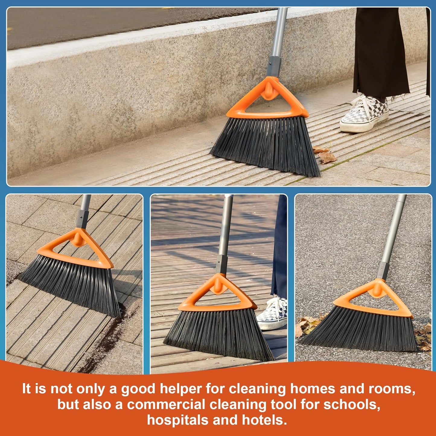 Outdoor Brooms for Sweeping Patio, Commercial Grade Heavy Duty Broom with Stiff Bristle for