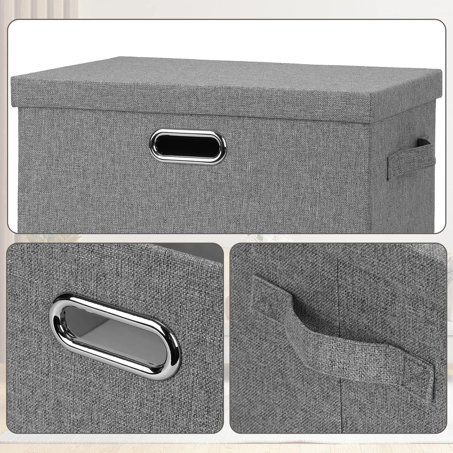 Large 17" 36 Quart Collapsible Stackable Storage Bins with Lids, 1 Pack Grey Foldable Fabric Closet