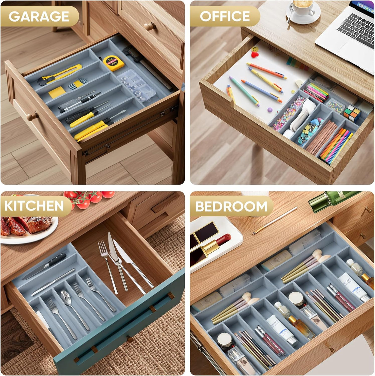 Silverware Organizer, 12.5 Inch Utensil Organizer Kitchen Drawer Organizer Bamboo Silverware Holder