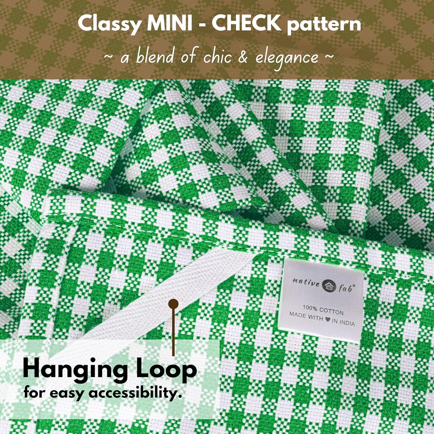 Native Fab Set of 12 Gingham Mini Check Kitchen Towels 16"x26" - Cotton Dish Towels - Soft
