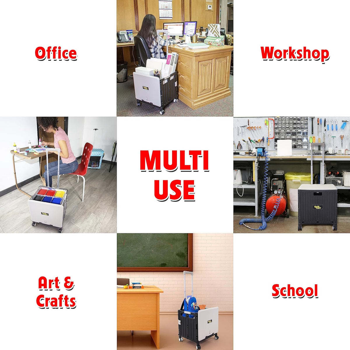 dbest products Quik Cart Swing Lid Four Swivel Wheeled Rolling Crate Teacher Utility with seat
