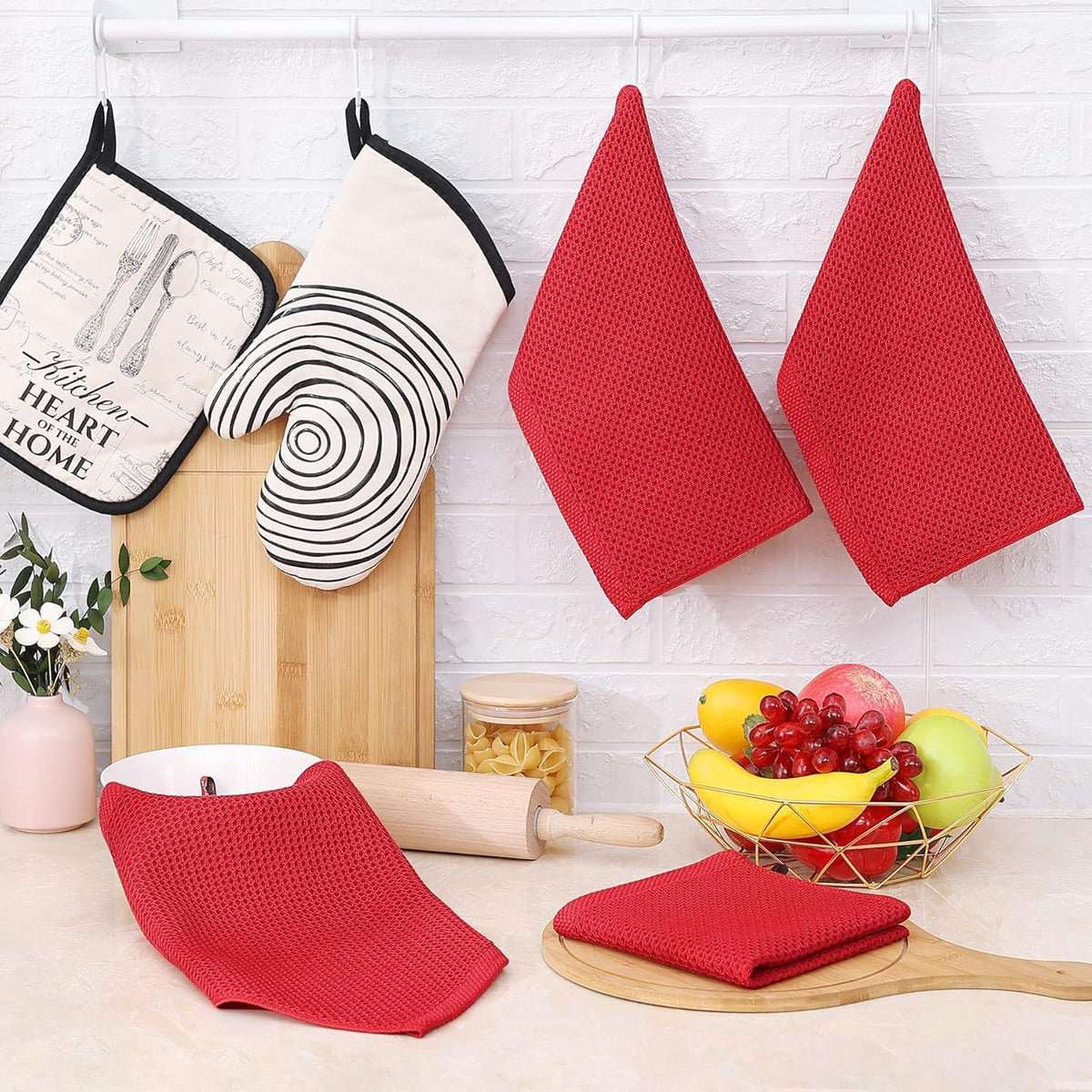 Homaxy 100% Cotton Waffle Weave Kitchen Dish Cloths, Ultra Soft Absorbent Quick Drying Dish Towels