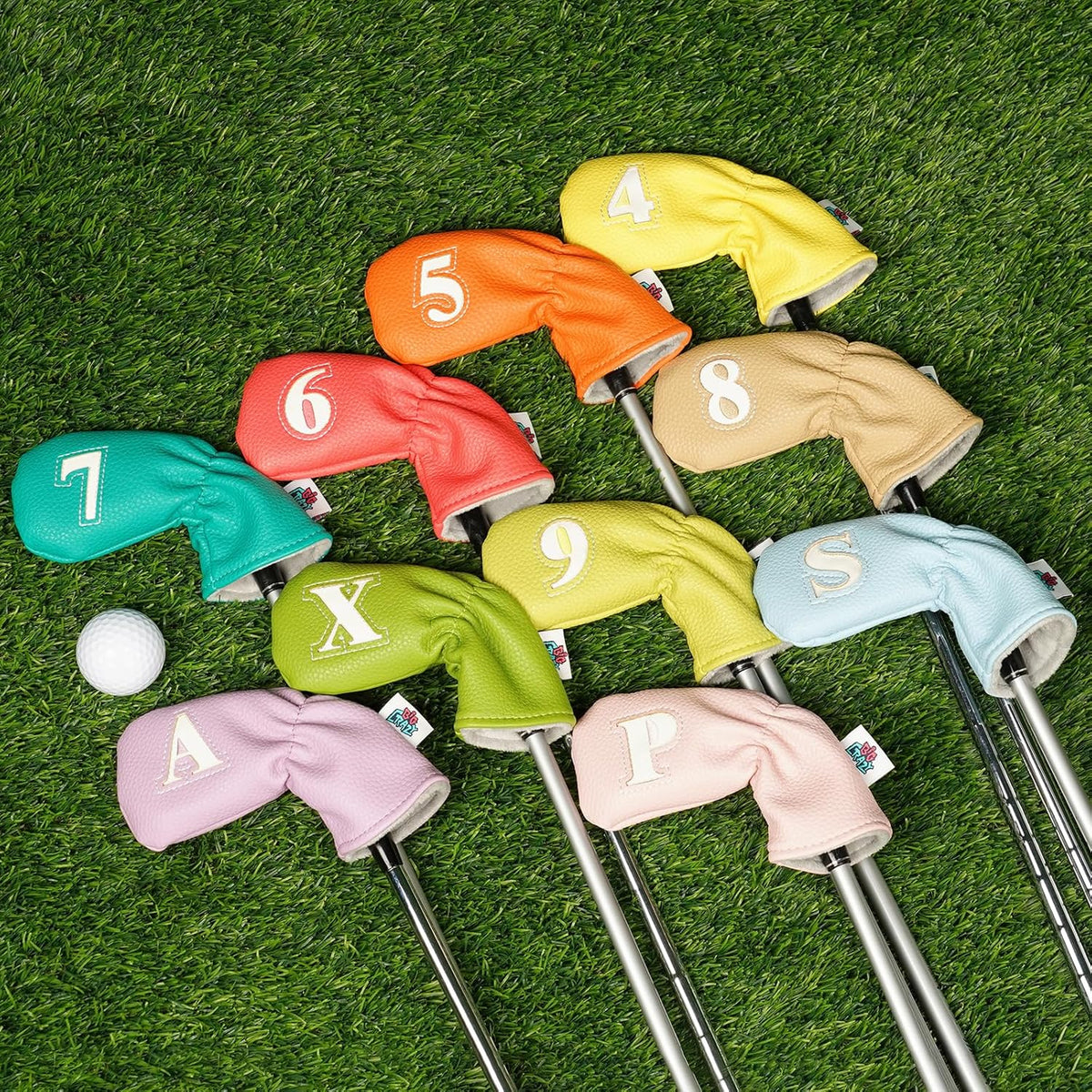 Big Crazy Golf Iron Covers, 10pcs Colorful Iron Head Covers, Long Neck and Elastic Closure for Club