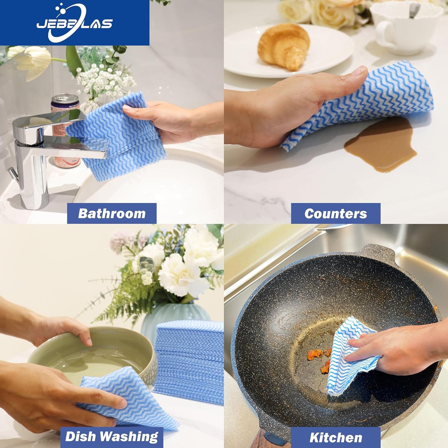 JEBBLAS 100Pcs Reusable Cleaning Cloths 11.8‘’x11.8‘’ Handi Wipes Reusable Cloths Dry Cleaning