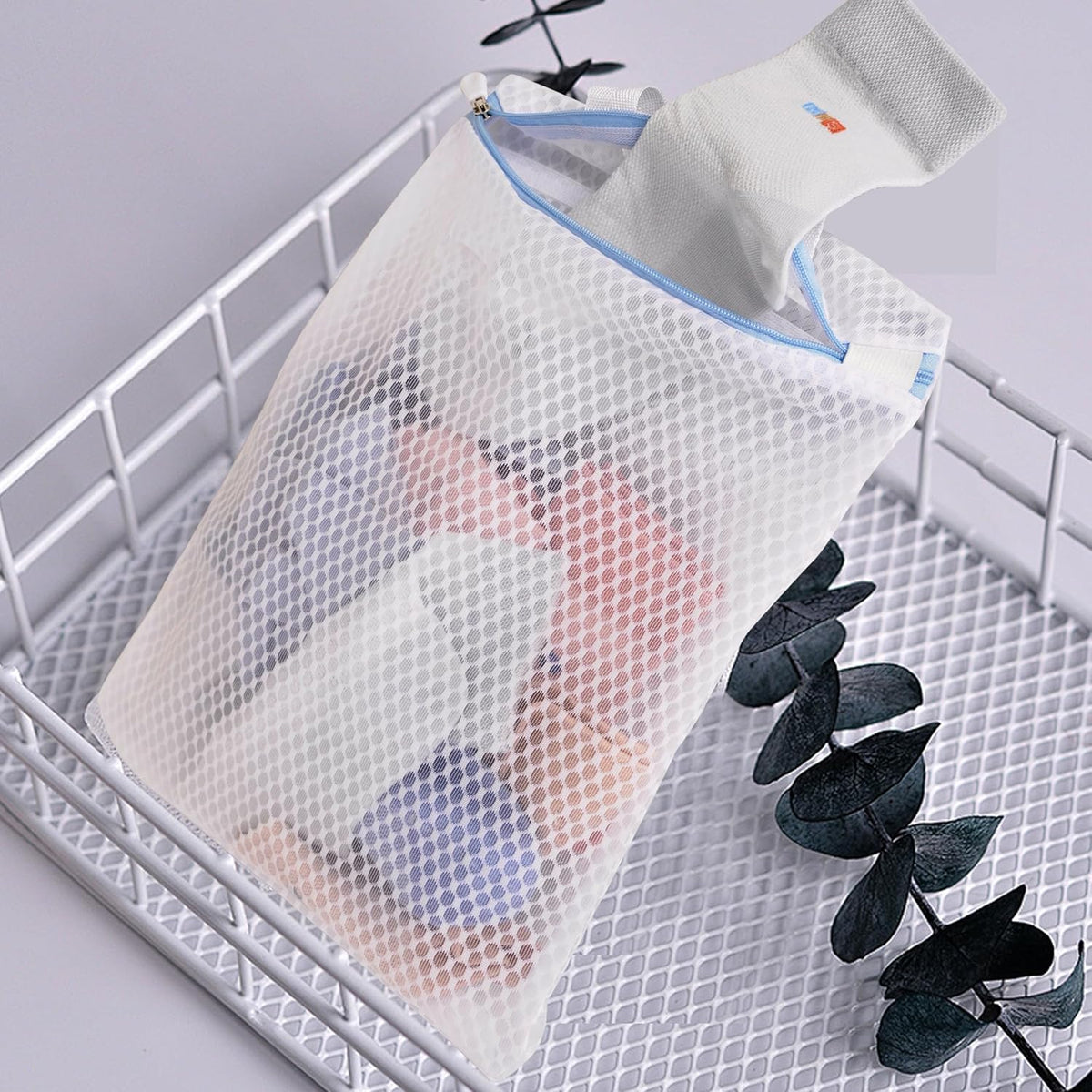 3 Pack Hanging Mesh Laundry Bags with S Metal Hooks,10x12 Inch Hanging Socks Laundry Bags, for