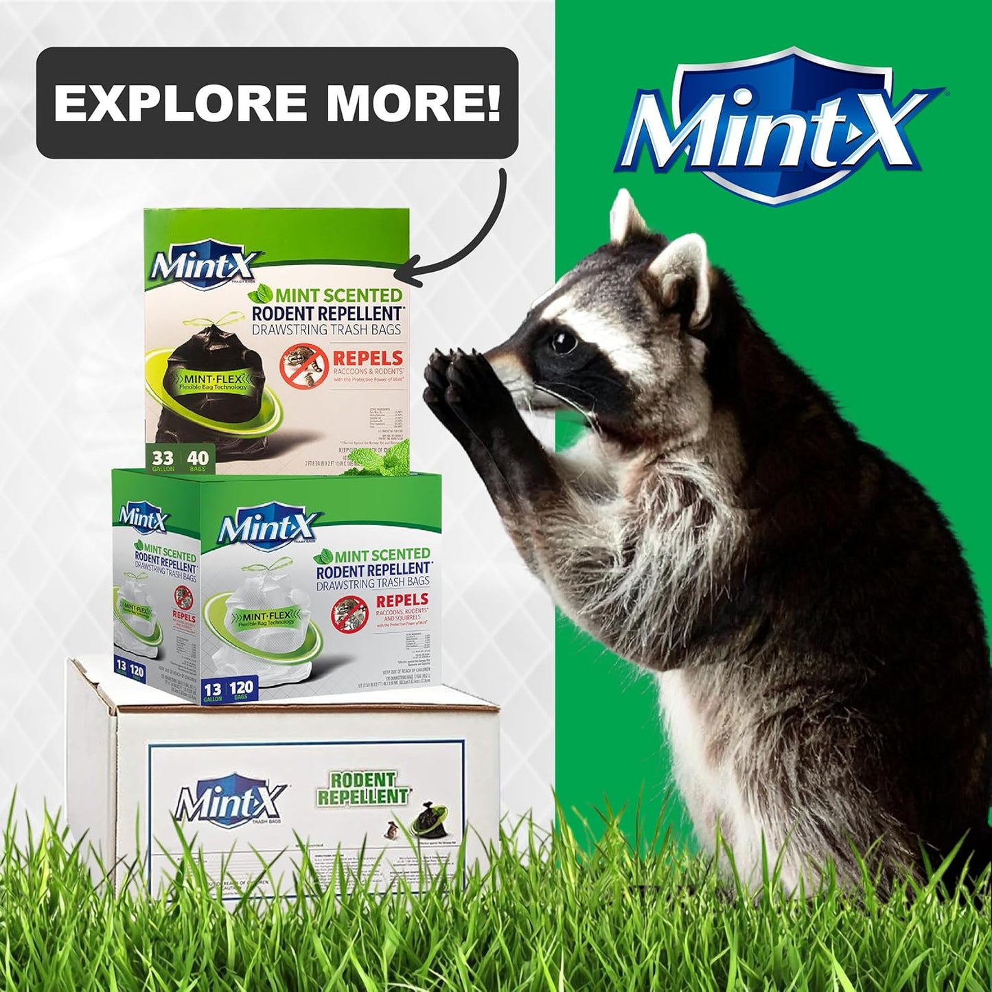 Mint-X MintFlex Rodent Repellent Trash Bags, Tall Kitchen Drawstring Bags, 1 FT 11 ¾ Inches X 2 FT