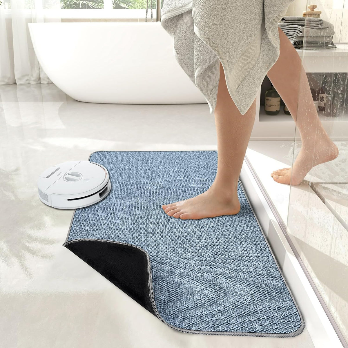Bath Mat,Ultra Thin Bathroom Rugs,Rubber Bath Mats for Bathroom,No Slip Bath Rugs,Quick Dry,Machine