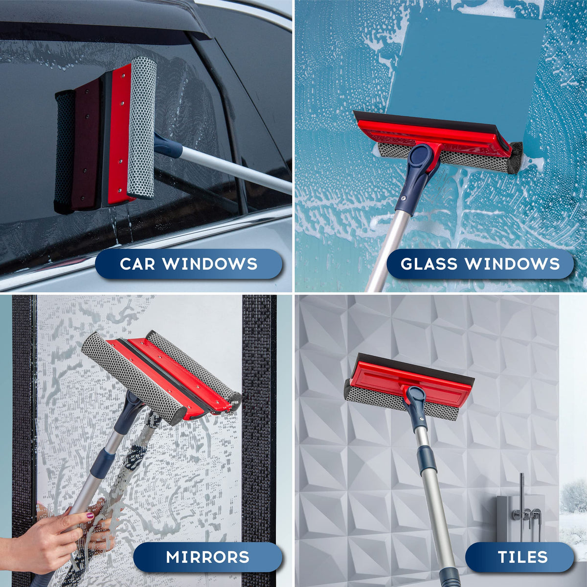 DSV Standard Professional Window Squeegee | 2-in-1 Window Cleaner Sponge and Soft Rubber Strip With