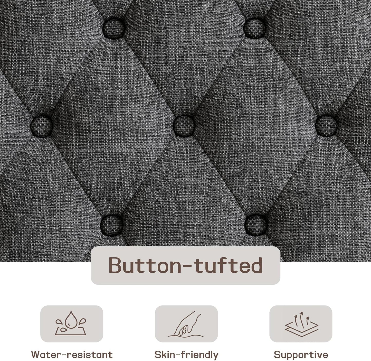 48" Large Ottoman with Storage Coffee Table, Upholstered Tufted Linen Ottoman Bench with Solid Wood
