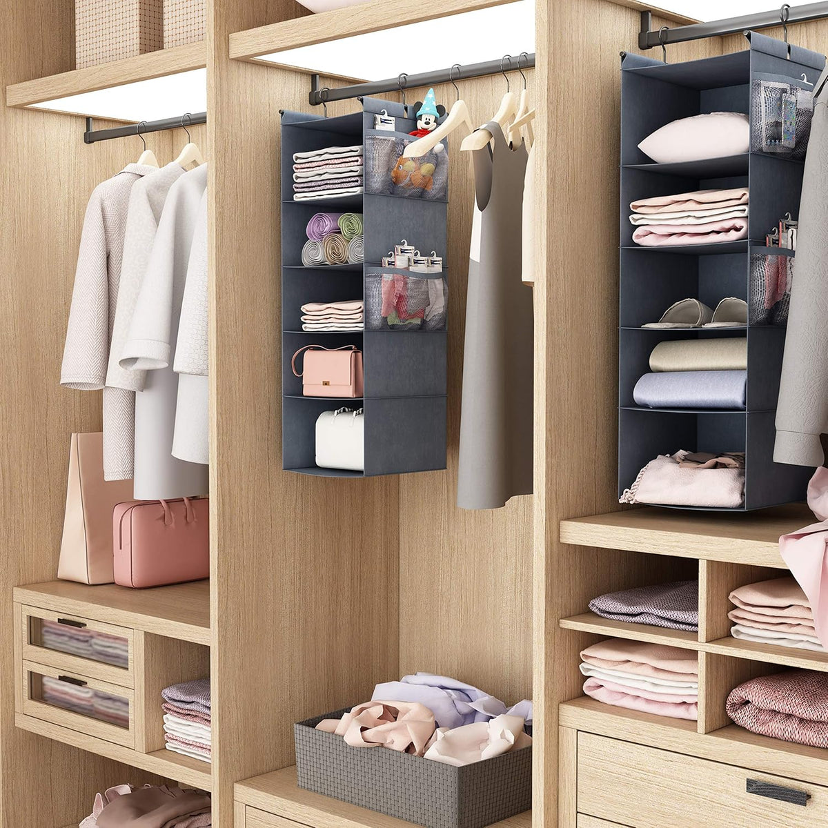 MAX Houser 5 Shelf Hanging Closet Organizer, Space Saver, Cloth Hanging Shelves with 4 Side